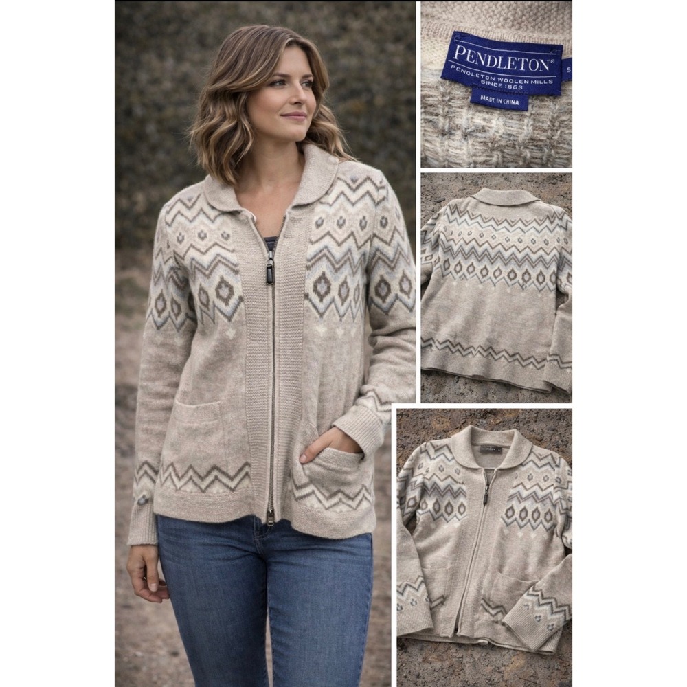 Pendleton Sweater SZ S Wool Alpaca Blend Alpine Classic Winter Design Full Zip
